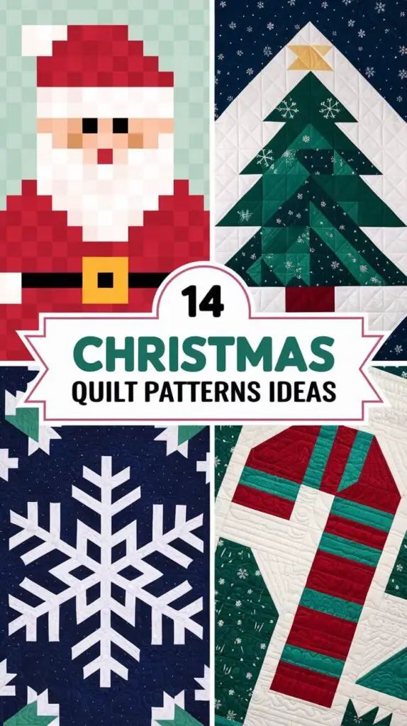 christmas quilt patterns with text overlay that reads,'14 christmas quilt patterns ideas '