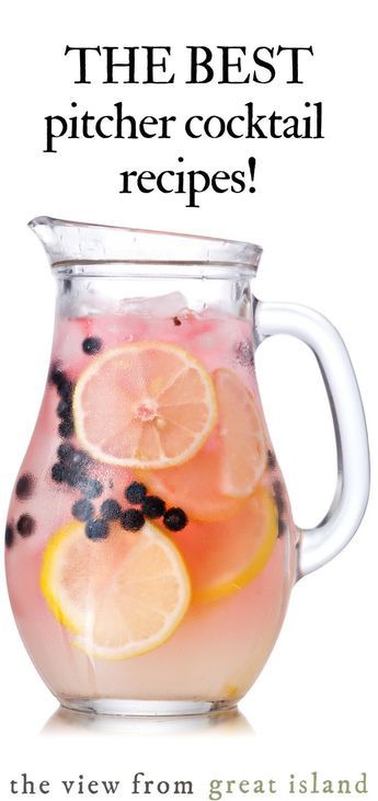 a pitcher filled with lemons and water on top of a white table next to the words, the best pitcher cocktail recipes