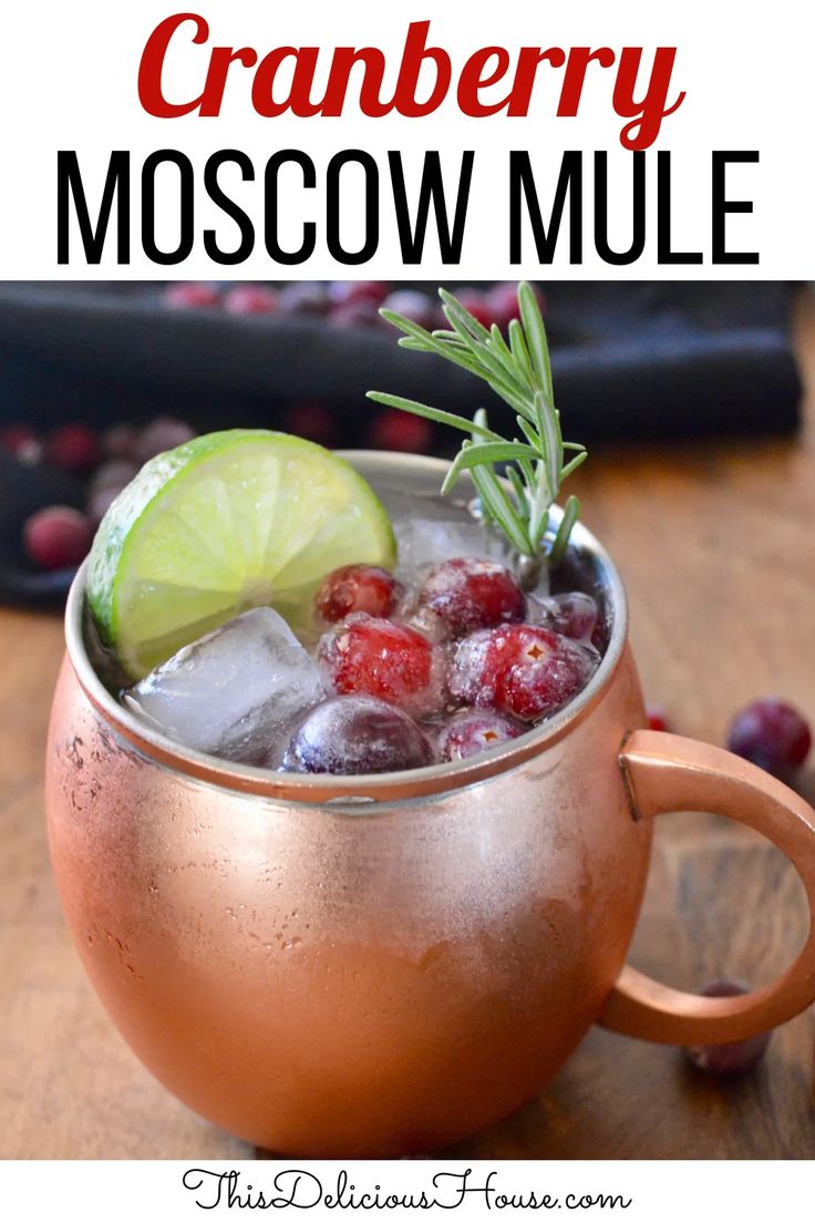 cranberry moscow mule recipe in a copper mug