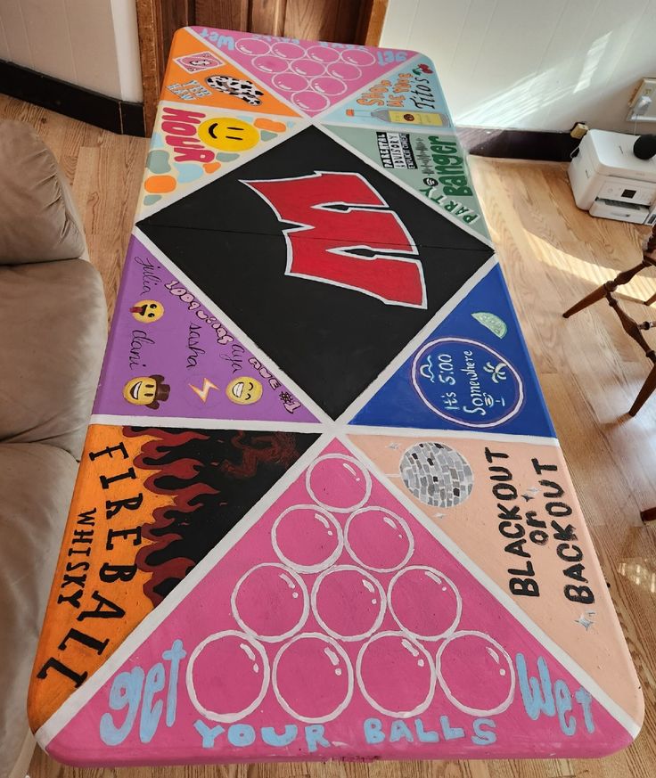 wisconsin badgers painted pong table inspo Painting Ping Pong Table, Penn State Pong Table, Beer Ping Pong Table Painted, Get Your Balls Wet Beer Pong Table, Beer Die Table Painted Ideas, Pong Table Painted College Ideas, Diy Beer Pong Table Designs, Beer Pong Table Painted Ideas, College Beer Pong Table