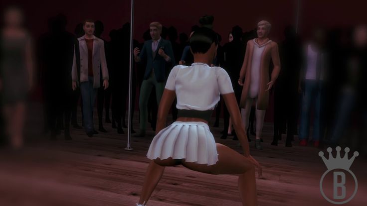 an animated image of a woman in a short skirt and white shirt with her legs crossed