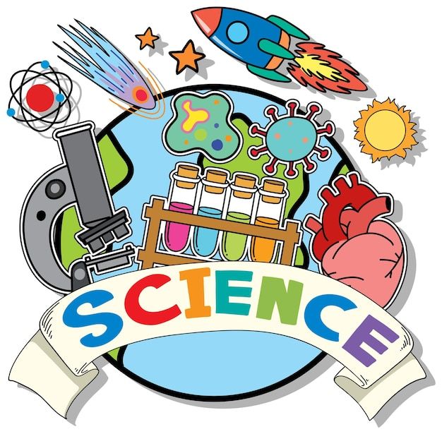 the science logo is surrounded by school supplies and other things that are on top of it