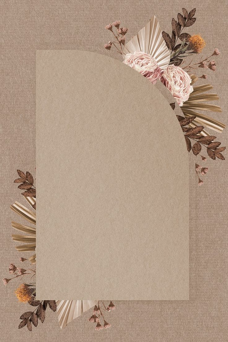 an empty piece of paper with flowers and leaves around it on a beige background,