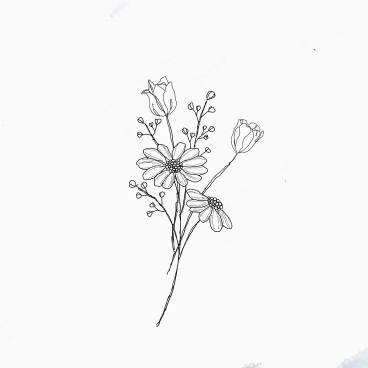 a black and white drawing of some flowers