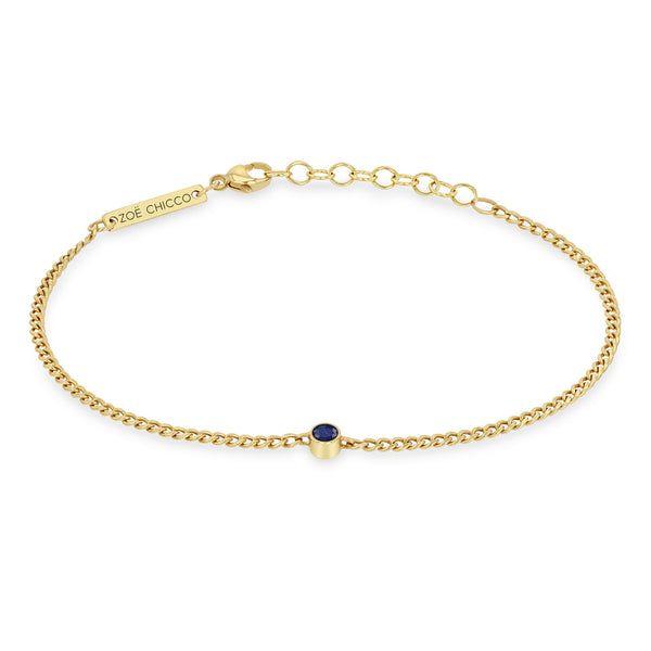 14k Blue Sapphire Bezel XS Curb Chain Bracelet Dainty Sapphire Jewelry For Formal Occasions, Formal Dainty Sapphire Jewelry, 14k Gold Bracelet With Birthstone, 14k Gold Birthstone Bracelet, Fine Jewelry Sapphire Bangle Bracelet, Minimalist Sapphire Jewelry In 14k Gold, Minimalist 14k Gold Sapphire Jewelry, Adjustable Sapphire Jewelry With Birthstone, Yellow Gold Birthstone Chain Bracelet