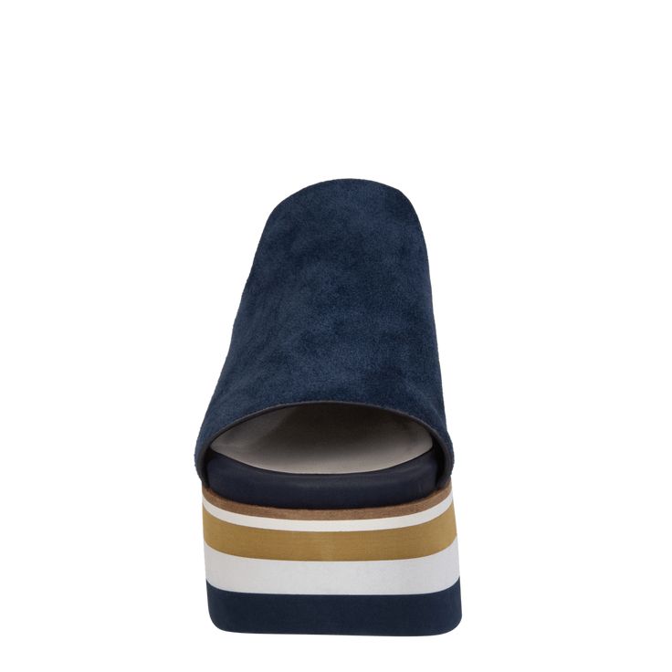 Slide in to the effortless direction of Flow in navy. This soft suede sandal features an uncomplicated silhouette, designed to fit simply into an affluent wardrobe of modern style. The multi-tone lightweight platform gives it a subtle athleisure twist while maintaining its enchanting luxury nautical style.Features:- Women's platform sandals- Crafted with genuine leather- Inked leather edges- Luxury athleisure and boho style- Foam padded sock- 2.75" Layered EVA sole with flex groovesBy Naked Feet Luxury Athleisure, Bachelorette Dress, Casual Bodysuit, Women Platform Sandals, Nautical Style, Nautical Fashion, Judy Blue Jeans, Jumpsuit Shorts Rompers, Denim Branding