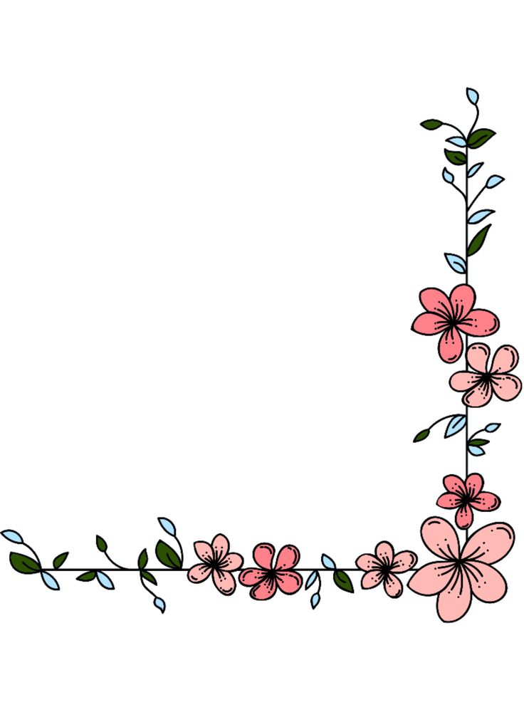 a pink flower border with leaves and flowers