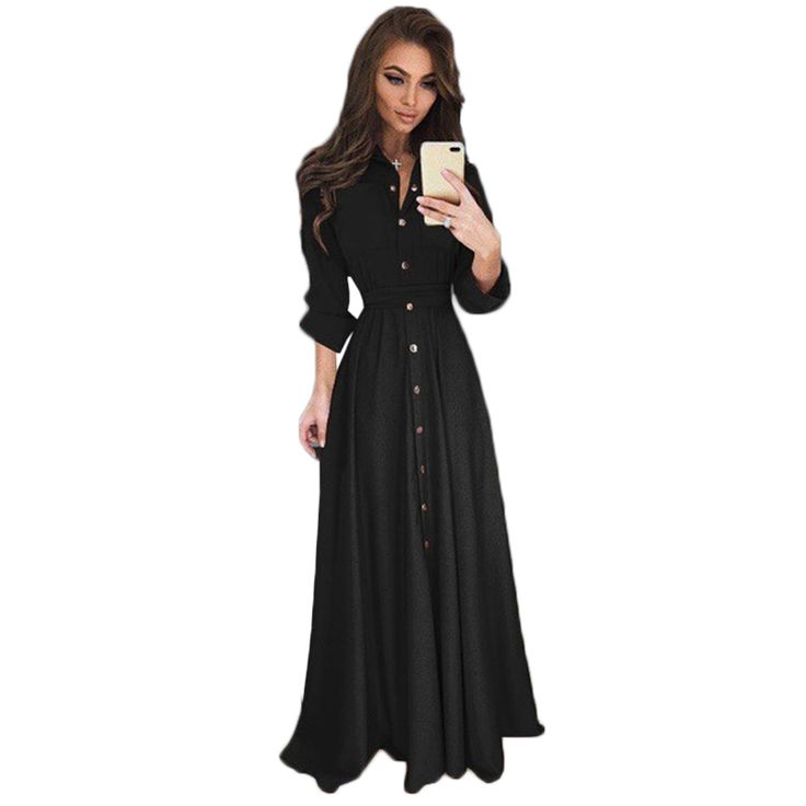 Black Long Sleeve Button Down Maxi Shirt Dress Long Dresses Casual Maxi, Dress Autumn, Maxi Shirt Dress, Maxi Dress Evening, Long Shirt Dress, Abaya Fashion, Long Sleeve Maxi, Maxi Dress Party, Dresses Black