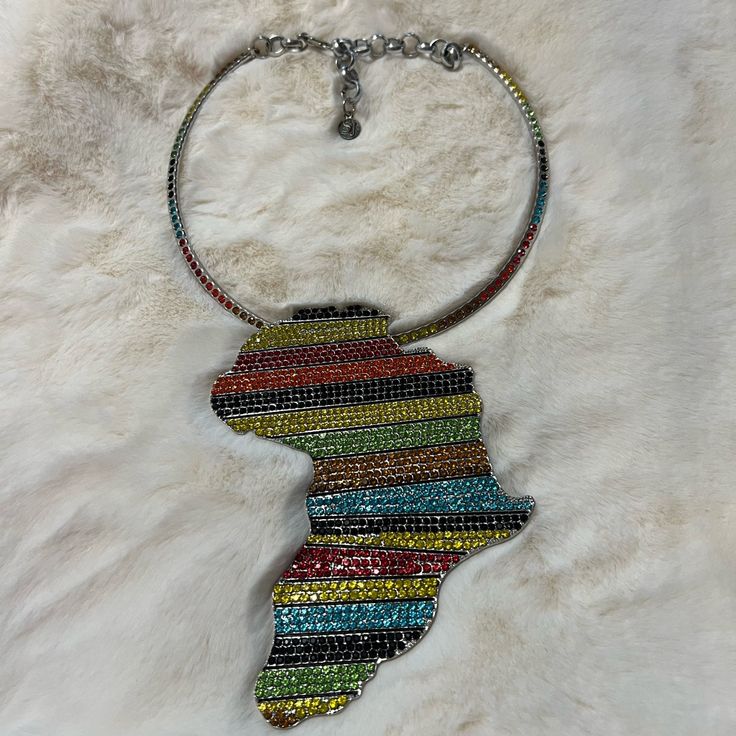 Sj African Necklace Never Worn Adjustable Multicolor Crystal Necklace, Multicolor Crystal Pendant Jewelry, Elegant Multicolor Metal Beaded Necklaces, Multicolor Costume Jewelry Necklace, Multicolor Costume Necklaces For Fashion, Unique Multicolor Fashion Necklaces, Sassy Jones, String Friendship Bracelets, Sliver Necklace