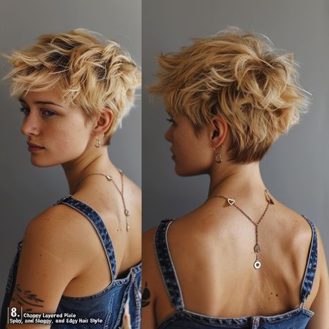 Short Choppy Pixie Haircut, Edgy Pixie Hair, Edgy Pixie Hairstyles, Layered Pixie Cut, Pixie Hair Cuts, Pixie Haircut Blonde, Hair Cuts And Styles, Choppy Pixie Cut, Hairstyles Pixie