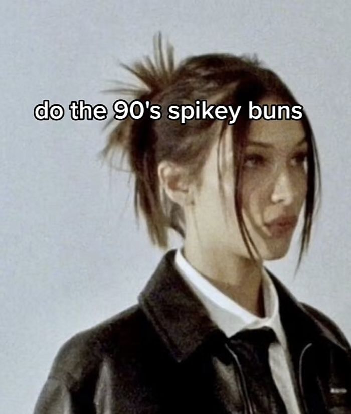 Spikey Layered Hair, 2000s Short Hair Updo, Hair Styles For Short Hair 90s, Grunge Hair Updo Hairstyles, 90s Hairstyles Spikey Bun, Spiky 90s Hair, Y2k Spiky Ponytail, Grunge Formal Hair, 90s Grunge Prom Hair