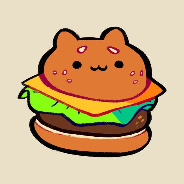 a drawing of a hamburger with a cat on it's top and eyes closed