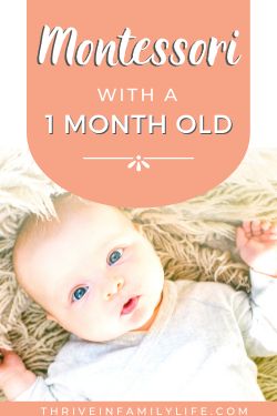 a baby laying on top of a blanket with the words montessoi with a 1 month old above it