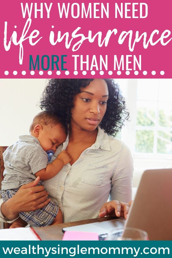 a woman holding her baby while looking at a laptop computer with the words why women need life insurance more than men