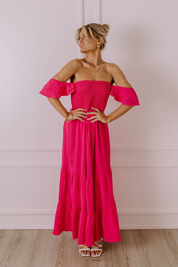 - Say hello to summer maxi vibes with this beautiful dress! - Unlined material - A square cut neckline - Elastic flutter sleeves - A smocked bodice - A flowy yet flattering silhouette that ends in a maxi length hemline Dark Magenta, Summer Maxi, Pink Maxi Dress, Square Cut, Flutter Sleeves, Beautiful Dress, In Hot, Flutter Sleeve, Say Hello