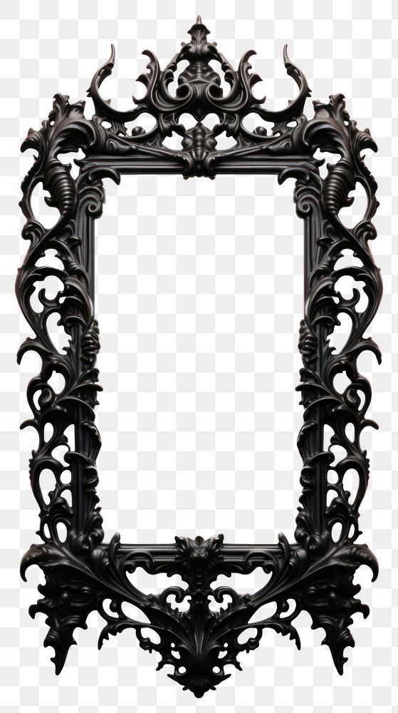 an ornate black frame with vines and leaves on it, against a white background png