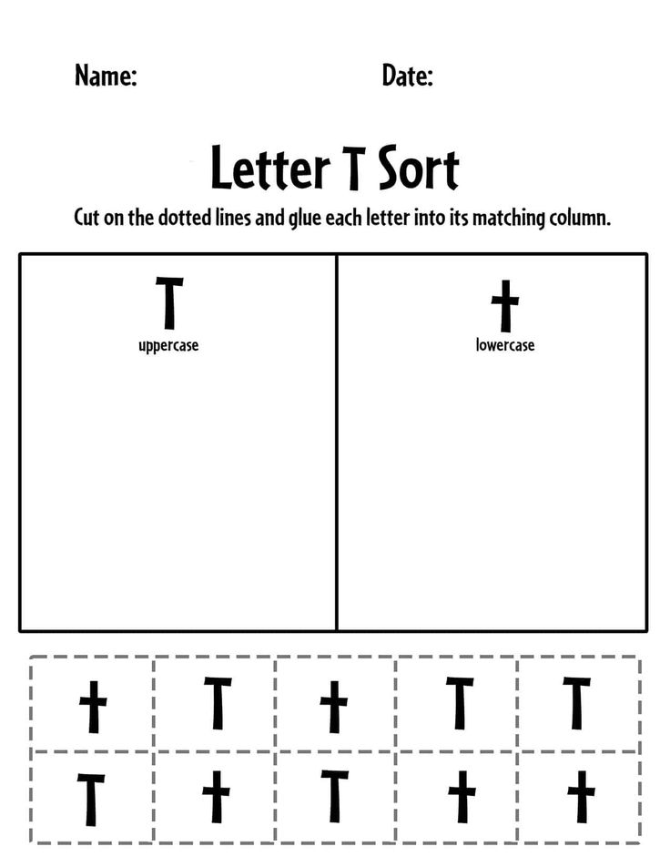 the letter t sort worksheet for children to practice their handwriting and writing skills