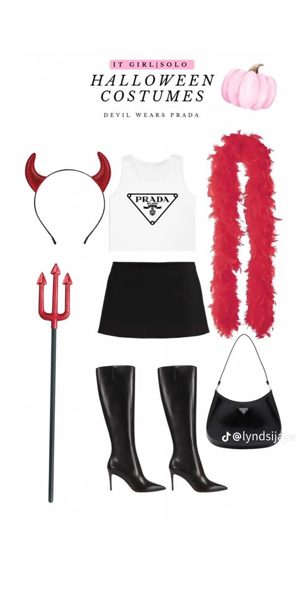 a woman's costume with horns, boots and accessories