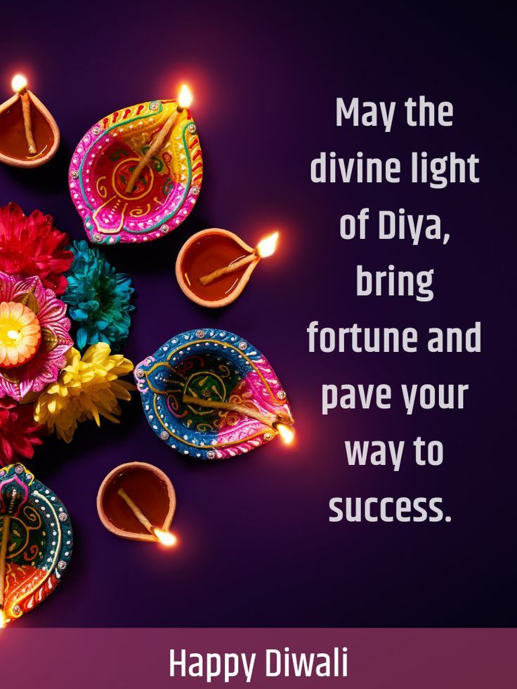 happy diwali greeting card with colorful flowers and candles on purple background for diwali