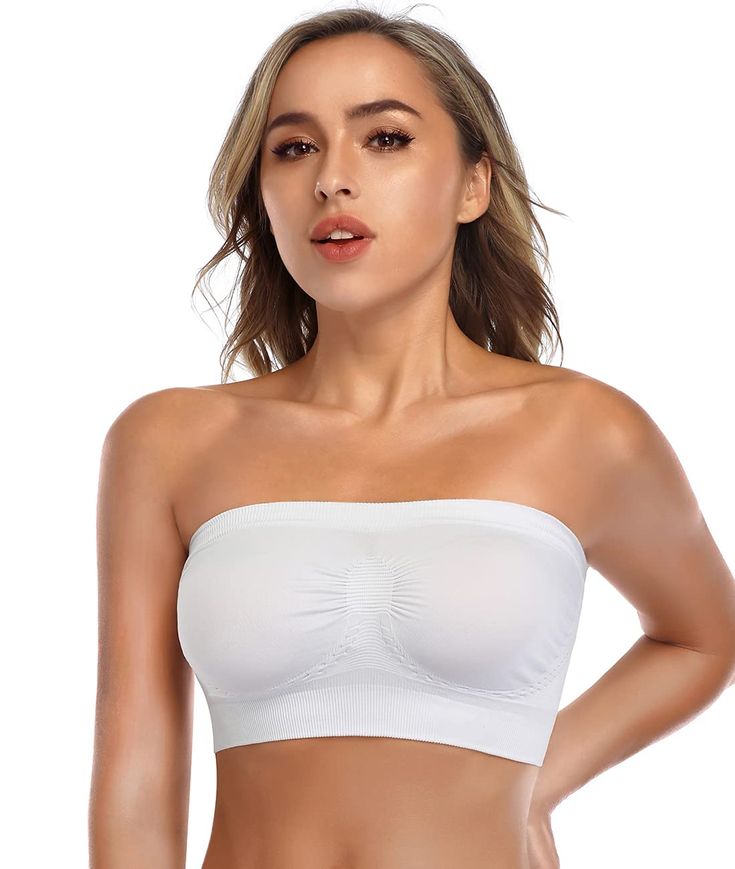 PRICES MAY VARY. DESIGNED FOR YOU : This great multipurpose strapless bra is a unique basic tube top-whether it's for an exercise or used as a casual strapless bra for daily wear . Good thing , because you'll never want to take it off . MATERIAL：Made of ANGOOL unique microfiber , the elastic seamless bandeau top has high elasticity without causing any irritation reaction . The high-quality fabrics are resistant to abrasion and wash and dry . Breathable material wicks sweat away to keep your body Low Cut Outfit, Strapless Bralette, Strapless Bandeau, Bandeau Bra, An Exercise, Wireless Bra, Sport Bh, Bandeau Top, Active Women