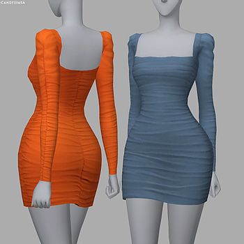 two female mannequins wearing dresses with long sleeves