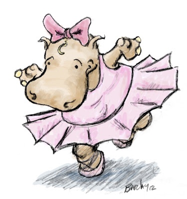 a drawing of a hippo wearing a pink dress