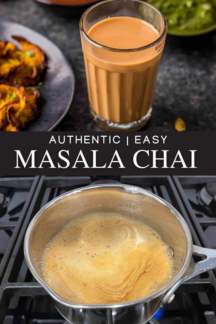 a pan filled with masala chai on top of a stove