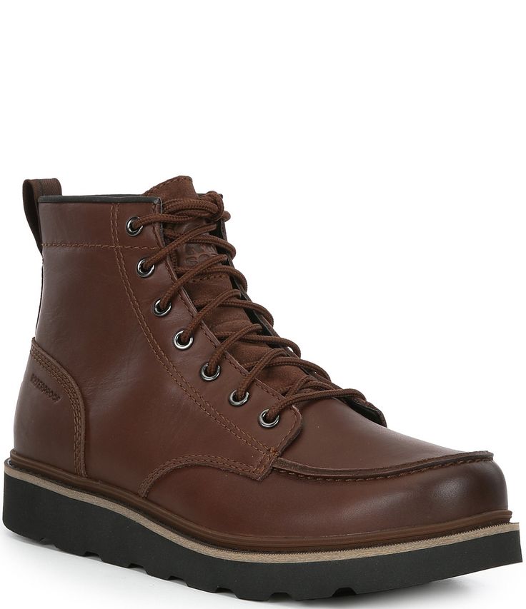 From Sorel&#x2C; the Men's Slabtown 62  Moc Waterproof Boots feature:Waterproof construction with leather body and suede tongue topMetal eyeletsFireman's lacesRemovable molded EVA footbed with textile topcoverCUSHGRIP  outsoleImported. Weatherproof Boots, The Men, Waterproof Boots, Dillard's, Casual Boots, Boot Shoes Women, Shoes Mens, Men's Shoes, Shoe Boots