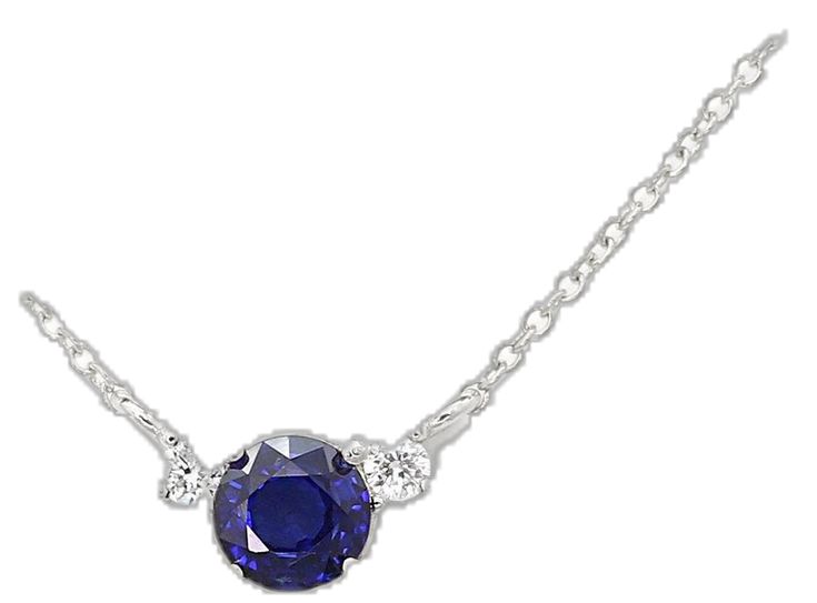 Elegant Blue Gemstone Solitaire Necklace, Elegant Blue Solitaire Necklace As Gift, Elegant Blue Solitaire Necklace For Gift, Elegant Blue Necklace With Delicate Chain, Dainty Sapphire Necklace For Formal Occasions, Dainty Sapphire Necklaces For Formal Occasions, Classic Blue Round Pendant Necklace, Elegant Blue Birthstone Necklace, Elegant Sapphire Birthstone Round Pendant Necklace