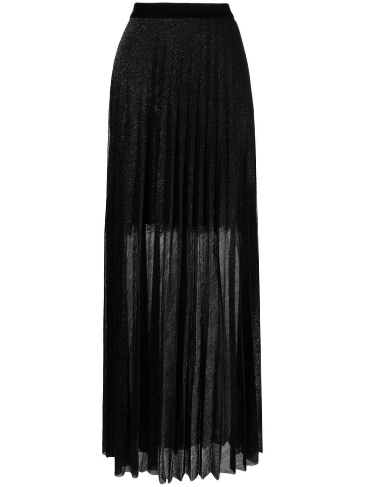 black stretch-design voile lurex detailing high waist fully pleated straight hem floor-length Embellished Midi Skirt, Talbot Runhof, Tulle Skirt Black, Tulle Maxi Skirt, Ankle Length Skirt, Latest Skirts, Pleated Maxi Skirt, Pleated Maxi, Black Stretch