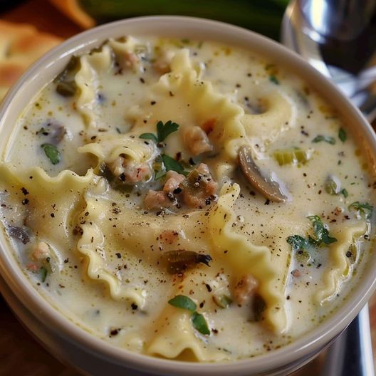 a white bowl filled with pasta and mushrooms