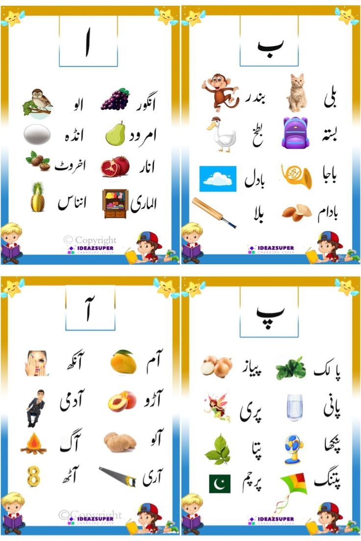 arabic alphabets with pictures and words on them