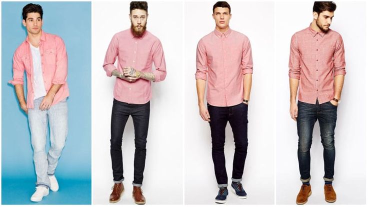 How to Wear a Pink Shirt (Men's Style Guide) - The Trend Spotter Mens Pink Button Up Outfit, Peach T Shirt Outfit Men, Men’s Pink Polo Outfit, Peach Polo Shirt Outfit Men, Light Pink Shirt Outfit Men Casual, Men’s Pink Shirt Outfit, Pink Fits For Men, Men With Pink Shirt, Men Pink Outfit Casual