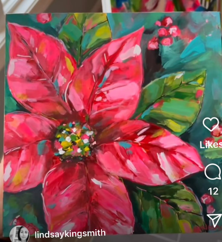 a painting of a poinsettia in pink and green