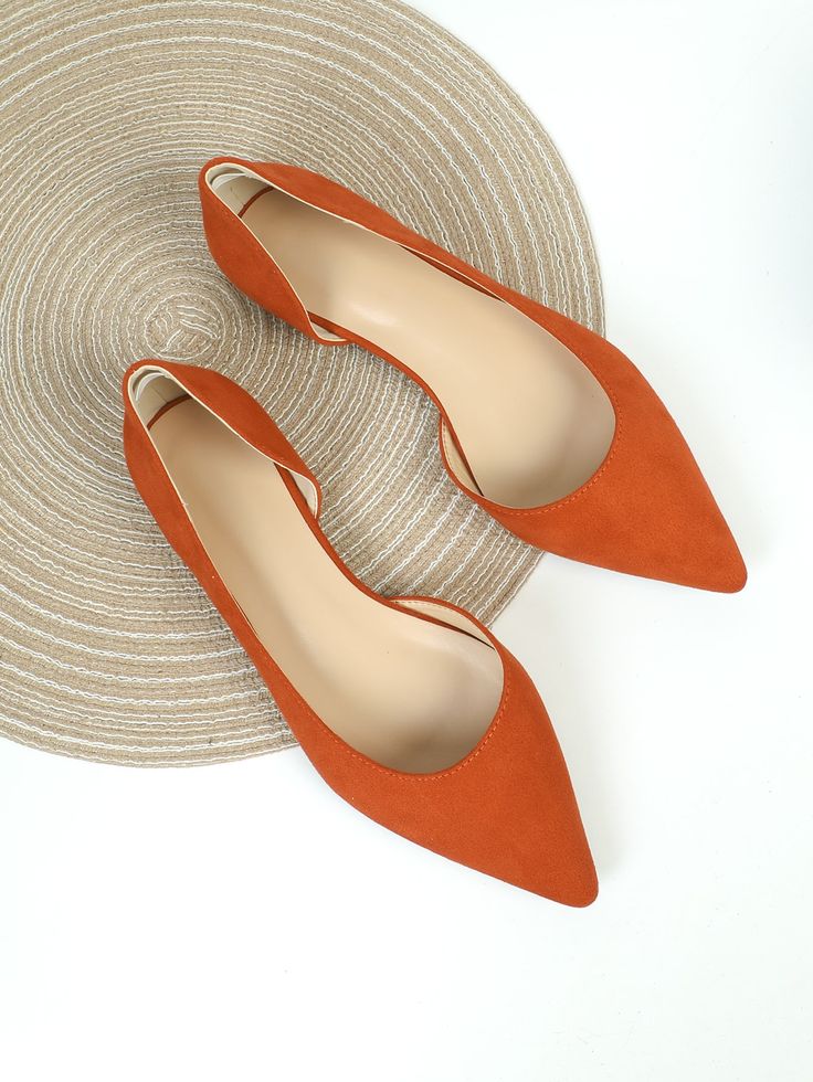 Orange Flats, Pretty Sandals, Footwear Design, Flats Outfit, Suede Ballet Flats, Women Flats, Womens Ballet Flats, Fashion Board, Open Toe Sandals