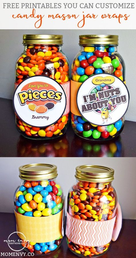 two jars filled with candy and the words free printables you can customize