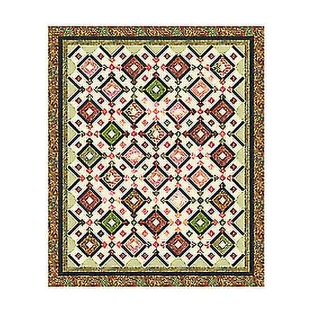 a white and green rug with an intricate design on the bottom, in different colors