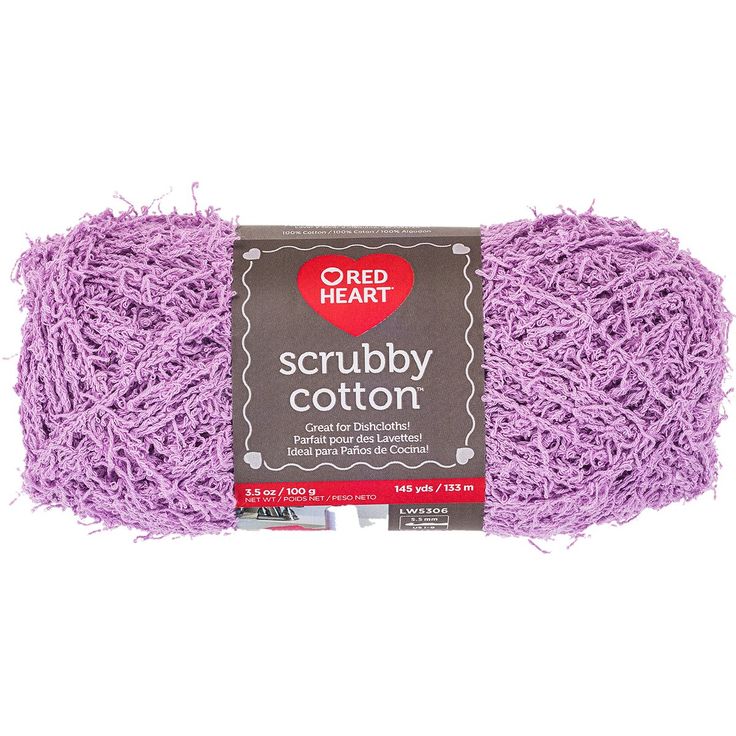 purple yarn with the words scrubby cotton in red heart on it's side