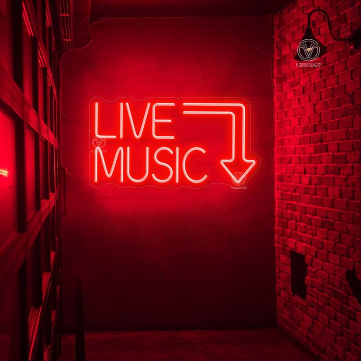 #NeonLightSigns #BrightIdeas #NeonSigns #BrightIdeas Rock And Roll Restaurant Design, Music Room Lights, Neon Lights Room Decor, Music Room With Drums, Live Music Neon Sign, Music Jam Room, Music Room Lighting, Music Studio Lounge, Eclectic Music Room