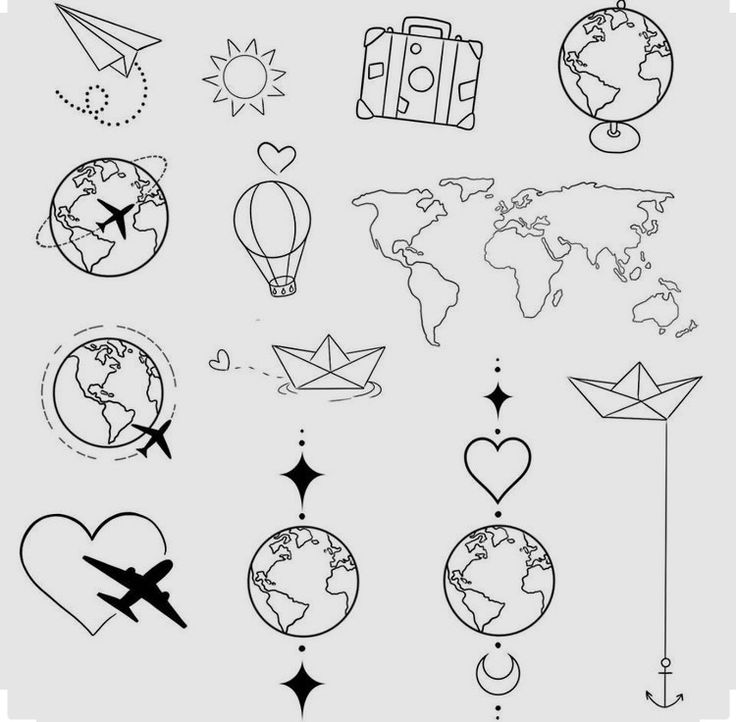 an image of different things that are in the sky and around the world on white paper