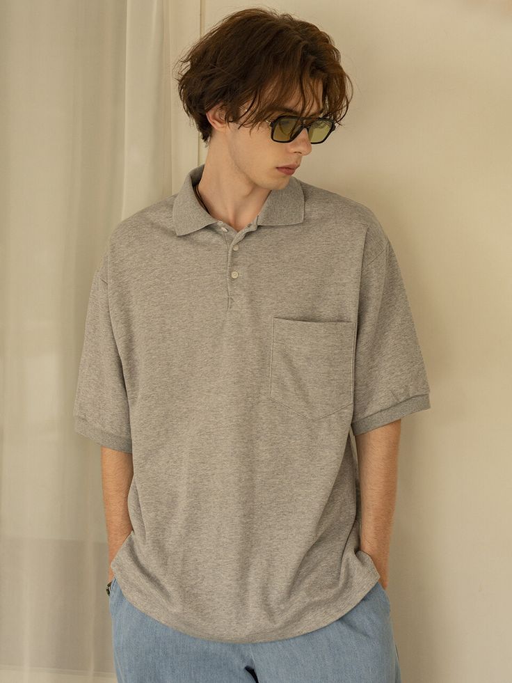 Editor's NotesHALBKREIS' polo shirt is featuring a soft-touch and basic design which fits every outfit.- Button closure- Loose fit silhouette- Pocket on the chest- Soft and stretchy fabric- Versatile itemMeasurements (in.)M/L- Total length: 29.92 / 30.31 in.- Shoulder: 20.86 / 21.65 in.- Chest: 23.22 / 24.01 in.- Sleeve: 10.43 / 10.82 in.Model infoMan - Height: 6'16 Fitting size LMan - Height: 5'83 Fitting size MComposition & Care- 62% Cotton, 38% Polyester- Do not bleach- Do not tumble dry- Dry clean- Hand wash- Machine washDesigner- by HALBKREIS Solid Collared T-shirt With Pockets, Solid Color Collared T-shirt With Pockets, Classic Short Sleeve Polo Shirt With Pockets, Relaxed Fit Polo Shirt With Pockets, Gray Tops With Pockets And Casual Collar, Relaxed Fit Polo Shirt, Solid Color Casual Collar Polo Shirt With Button Closure, Casual Polo Shirt With Johnny Collar And Pockets, Collared Polo Shirt With Pockets