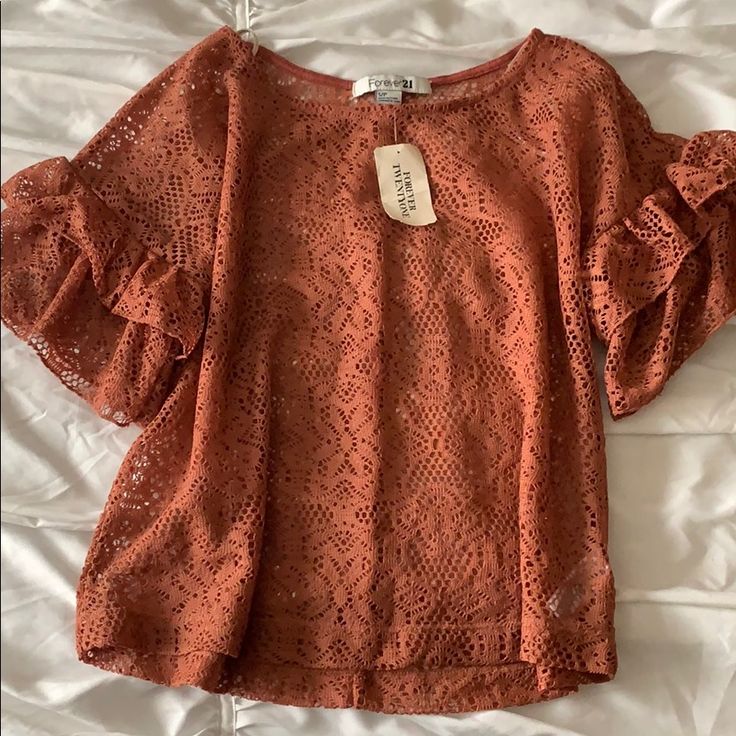 Rust Lace Top Size: S Conditions Nwt Spring Crew Neck Knit Top For Party, Spring Party Crew Neck Knit Top, Spring Party Knit Top With Crew Neck, Trendy Spring Party Knit Top, Trendy Fall Blouse With Lace Top, Trendy Crew Neck Crochet Top For Spring, Spring Trendy Crochet Top With Crew Neck, Trendy Spring Crochet Top With Crew Neck, Spring Knit Tops For Brunch