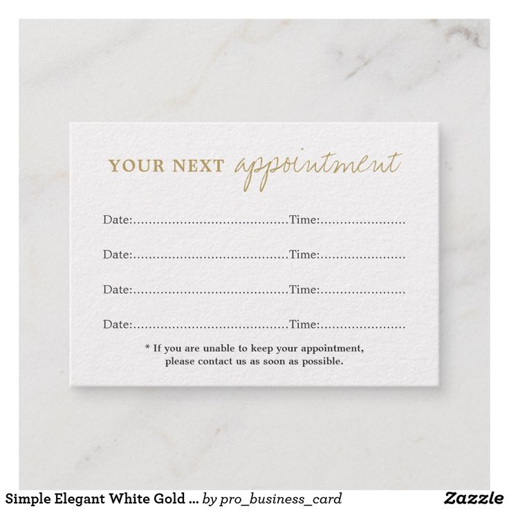 a white and gold appointment card with the words, your next appointment