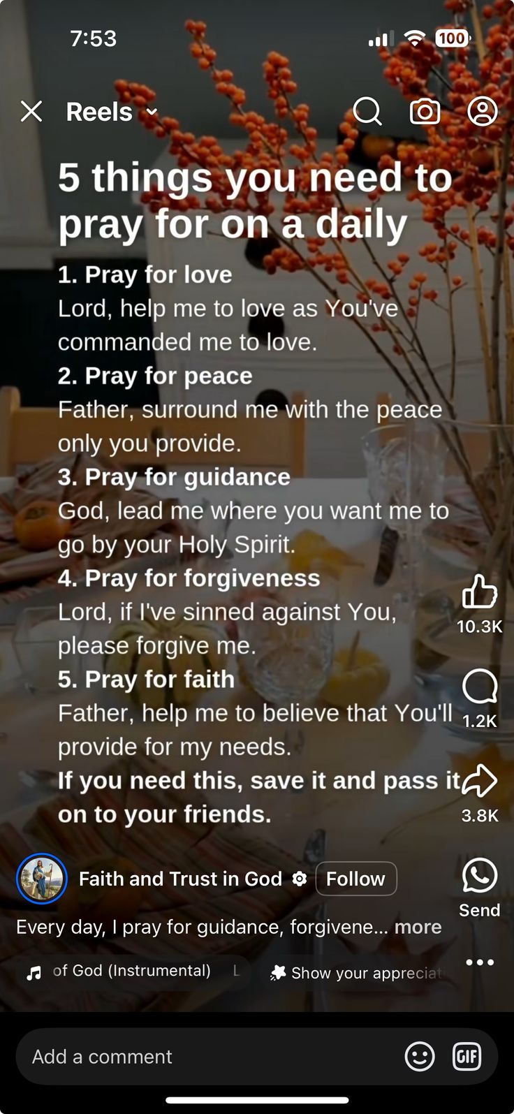 a phone screen with the text 5 things you need to pray for on a daily