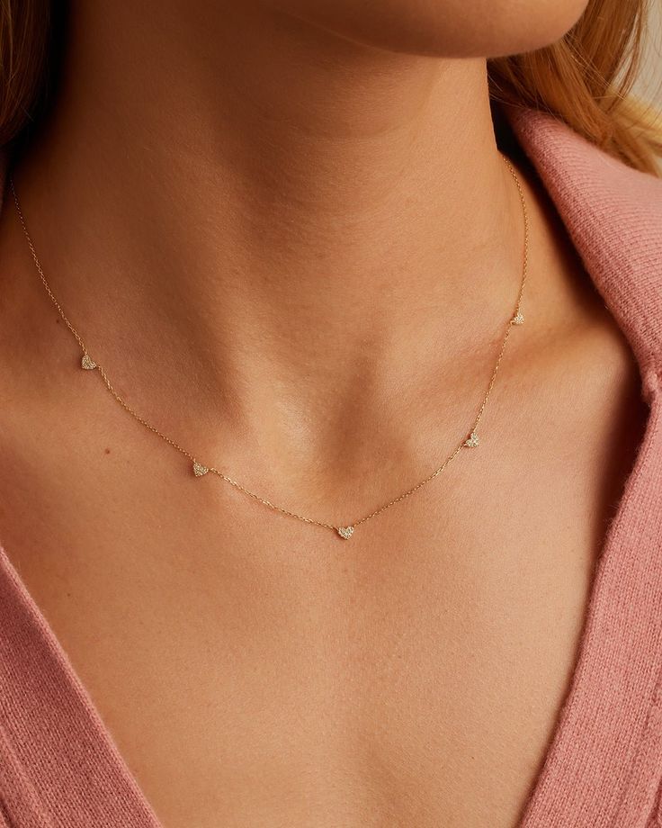 Diamond Pavé 5 Heart Necklace – gorjana Rose Gold Chain Design, Rose Gold Chain Women, Silver Chains For Women, Heart Chain Necklace, Earrings Stacking, Silver Necklace For Women, Heart Pendants, Solid Gold Necklace, Mens Silver Necklace