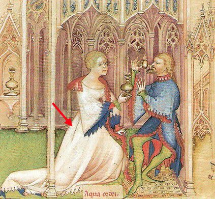 an illustration of a man kneeling next to a woman in front of a gothic structure