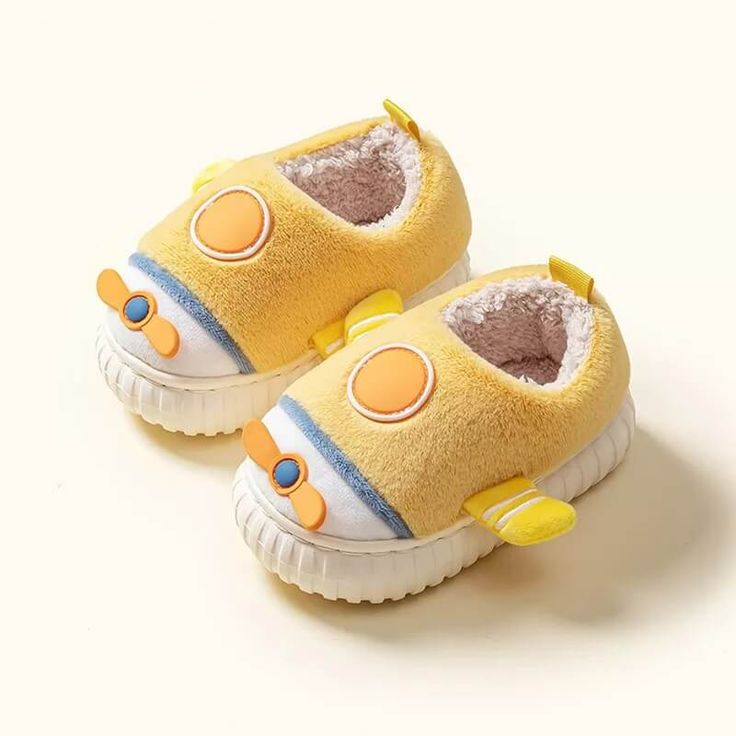 SLIPLANE™ Kids Sherpa Slippers - Plushyz Yellow Non-slip Slippers With Round Toe, Playful Non-slip Closed Toe Slippers, Yellow Non-slip Round Toe Slippers, Cute Winter Slippers With Soft Sole, Playful Winter Slip-on Slippers, Cartoon Style Non-slip Slippers With Round Toe, Non-slip Cartoon Slippers With Round Toe, Cartoon Style Non-slip Round Toe Slippers, Winter Yellow Round Toe Slippers