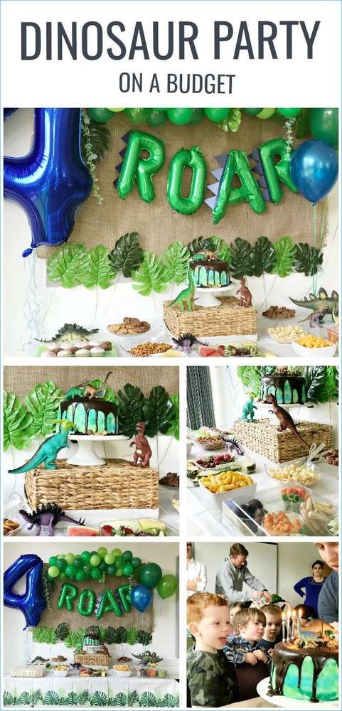 dinosaur party on a budget with lots of food and decorations to make it look like they are