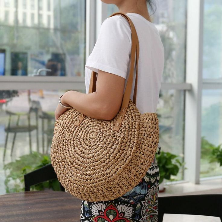 Super fun straw tote bag. Perfect for the beach and walks around town! Cheap Cream Woven Straw Bag, Eco-friendly Jute Hobo Bag For Summer, Summer Jute Shoulder Hobo Bag, Chic Jute Hobo Bag For Vacation, Trendy Natural Hobo Bag For Vacation, Trendy Woven Hobo Bag For Beach, Chic Straw Hobo Bag For Beach, Chic Straw Hobo Bag For The Beach, Chic Handwoven Hobo Bag For Summer