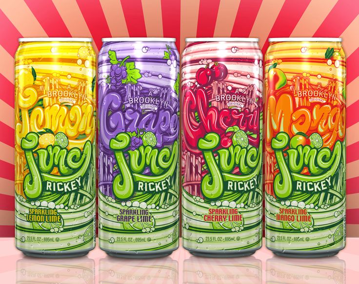 three cans of juice with different flavors